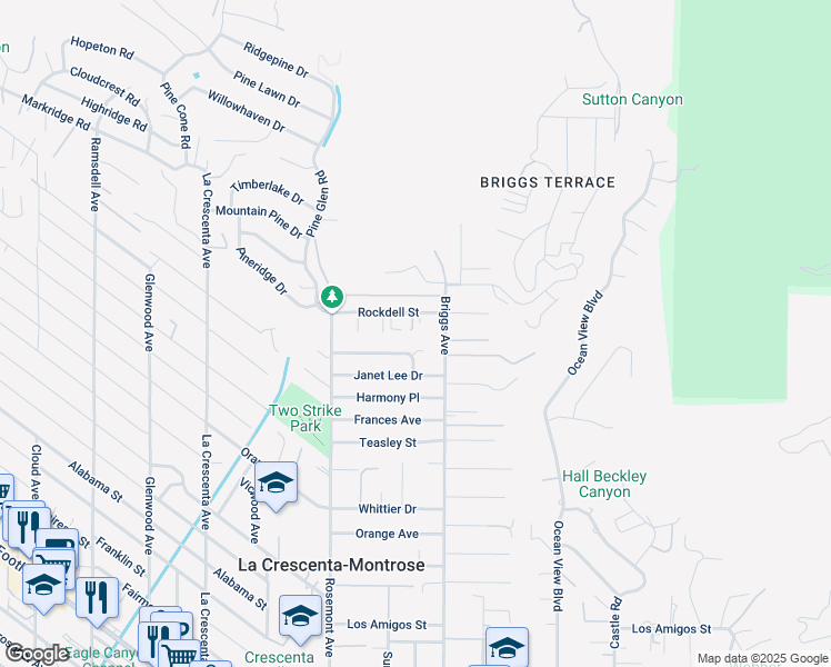 map of restaurants, bars, coffee shops, grocery stores, and more near 2426 Rockdell Street in La Crescenta-Montrose