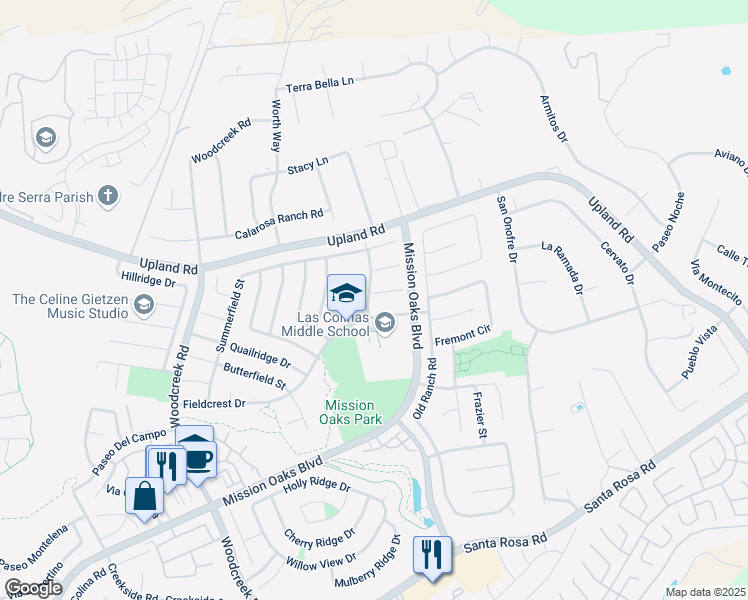 map of restaurants, bars, coffee shops, grocery stores, and more near 5746 Firebird Court in Camarillo