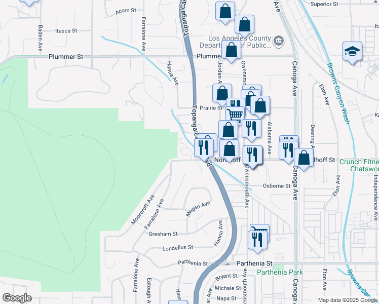 map of restaurants, bars, coffee shops, grocery stores, and more near 9119 Foster Lane in Los Angeles