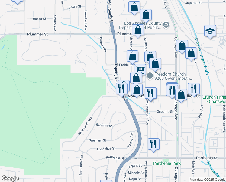 map of restaurants, bars, coffee shops, grocery stores, and more near 9119 Foster Lane in Los Angeles
