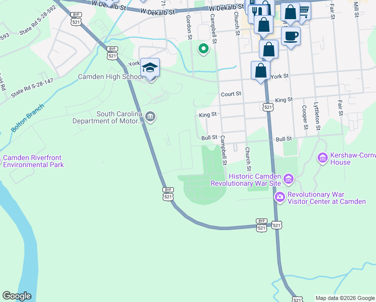 map of restaurants, bars, coffee shops, grocery stores, and more near 21 Ridge Circle Drive in Camden