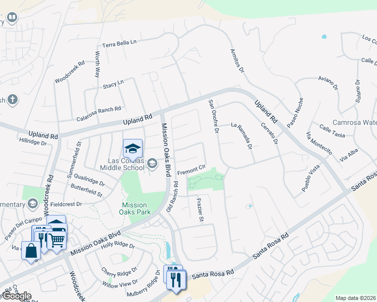 map of restaurants, bars, coffee shops, grocery stores, and more near 6087 Tahoe Place in Camarillo