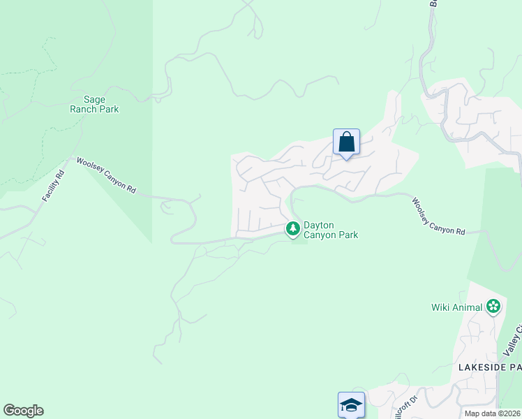 map of restaurants, bars, coffee shops, grocery stores, and more near 24425 Woolsey Canyon Road in Los Angeles County