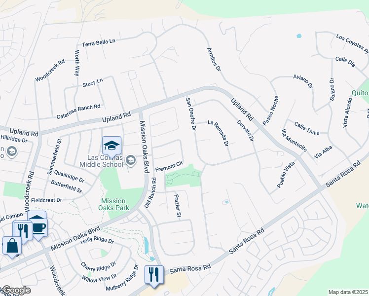 map of restaurants, bars, coffee shops, grocery stores, and more near 6060 Fremont Circle in Camarillo