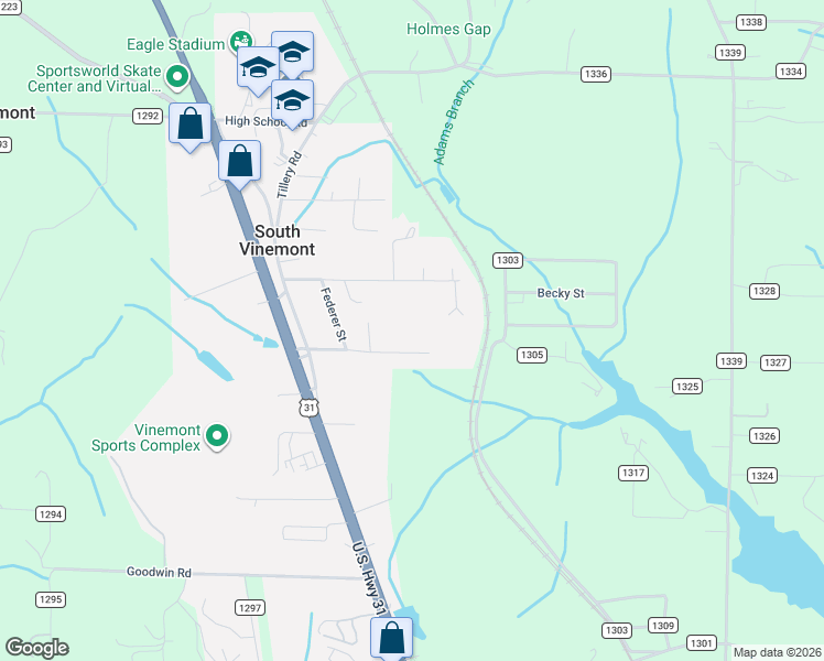 map of restaurants, bars, coffee shops, grocery stores, and more near 221 Sherrill Street in Cullman
