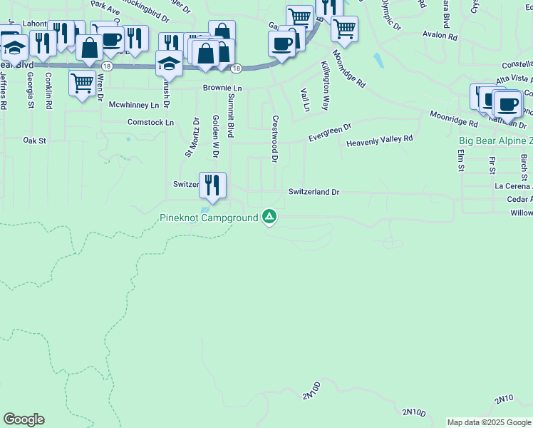 map of restaurants, bars, coffee shops, grocery stores, and more near 41935 Switzerland Drive in Big Bear Lake
