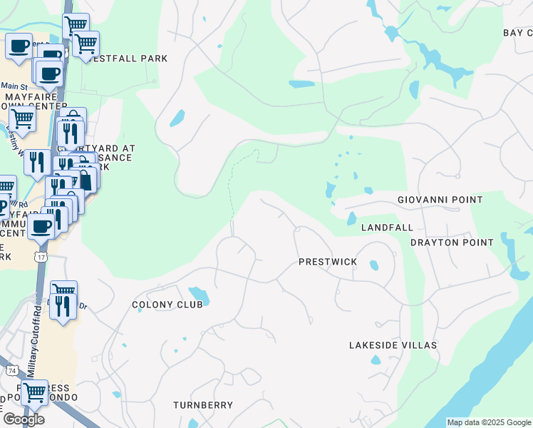 map of restaurants, bars, coffee shops, grocery stores, and more near 1810 Cross Staff Road in Wilmington