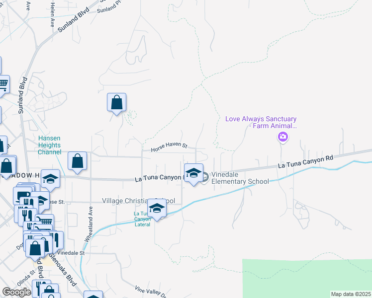 map of restaurants, bars, coffee shops, grocery stores, and more near 10222 Horse Haven Street in Los Angeles