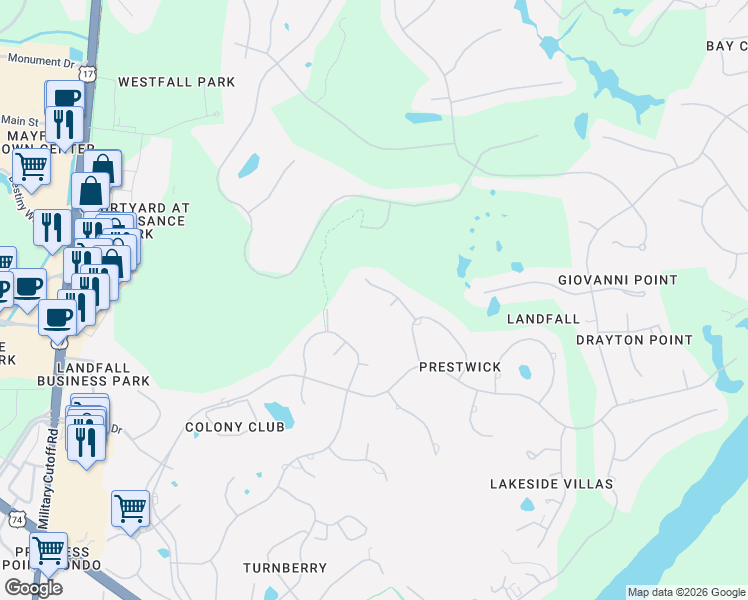 map of restaurants, bars, coffee shops, grocery stores, and more near 1810 Cross Staff Road in Wilmington