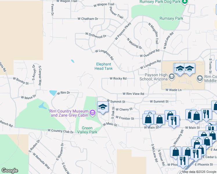 map of restaurants, bars, coffee shops, grocery stores, and more near 311 South Marble Point in Payson