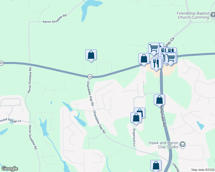 map of restaurants, bars, coffee shops, grocery stores, and more near 2519 Canton Highway in Cumming