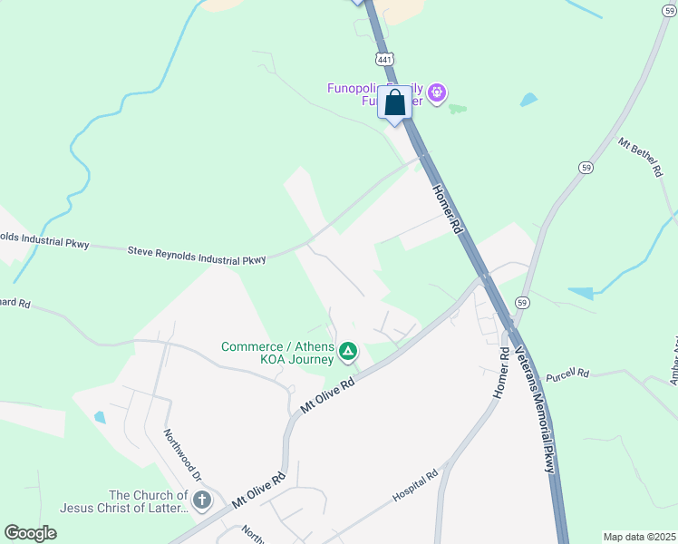 map of restaurants, bars, coffee shops, grocery stores, and more near 100 Crossing Place in Commerce