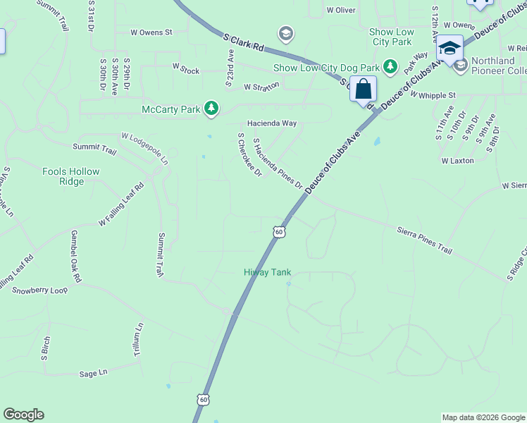 map of restaurants, bars, coffee shops, grocery stores, and more near 2140 West Torre Lake in Show Low