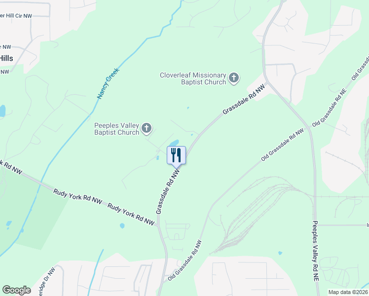 map of restaurants, bars, coffee shops, grocery stores, and more near 941 Grassdale Road Northwest in Cartersville