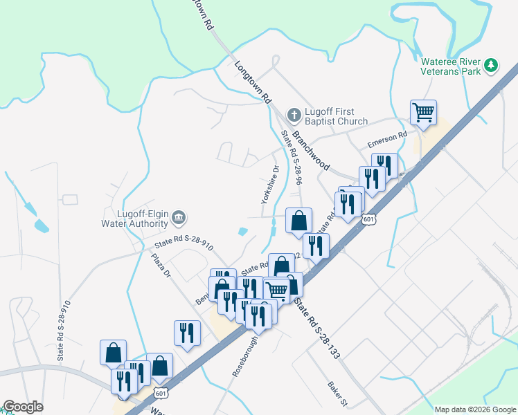 map of restaurants, bars, coffee shops, grocery stores, and more near 103 State Road S-28-664 in Lugoff
