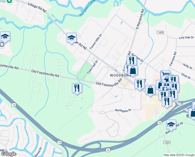 map of restaurants, bars, coffee shops, grocery stores, and more near 120 Parsley Lane in Leland