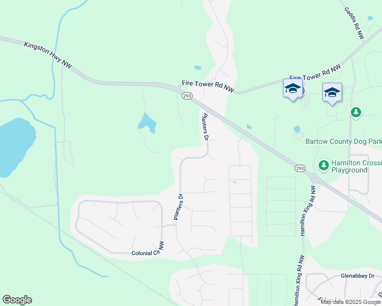 map of restaurants, bars, coffee shops, grocery stores, and more near 40 Planters Drive in Cartersville