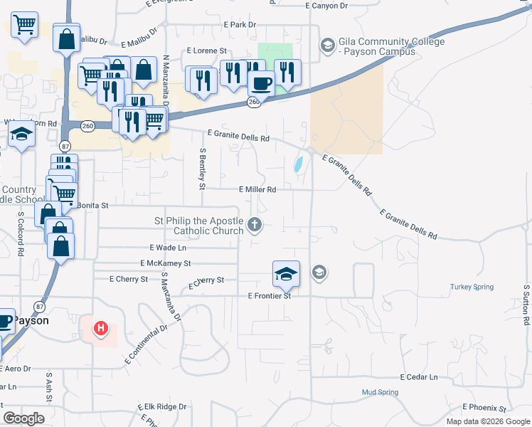 map of restaurants, bars, coffee shops, grocery stores, and more near 816 South Owens Lane in Payson