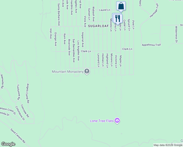 map of restaurants, bars, coffee shops, grocery stores, and more near 894 Sunset Lane in Big Bear