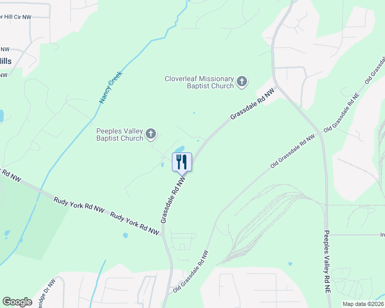 map of restaurants, bars, coffee shops, grocery stores, and more near 941 Grassdale Road Northwest in Cartersville