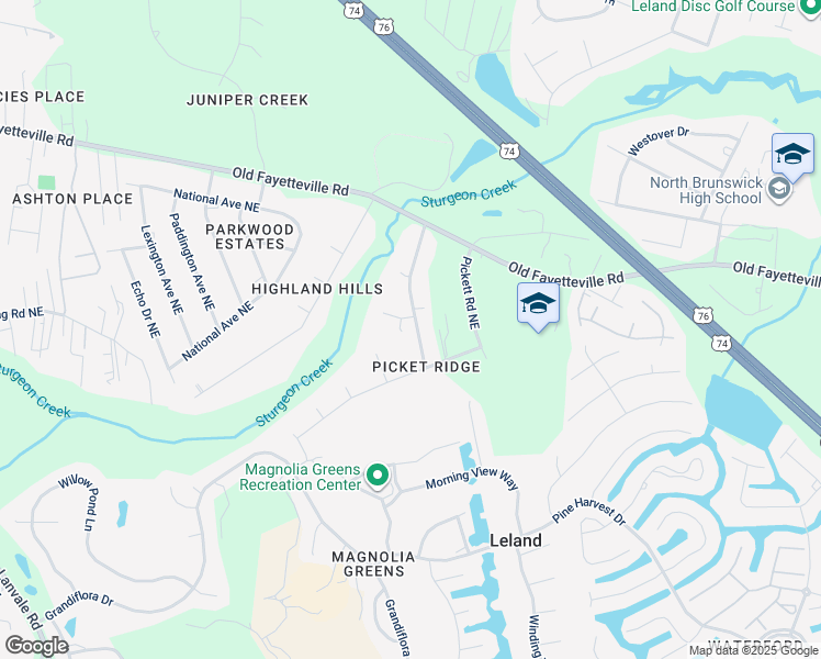 map of restaurants, bars, coffee shops, grocery stores, and more near 9203 Center Court Northeast in Leland