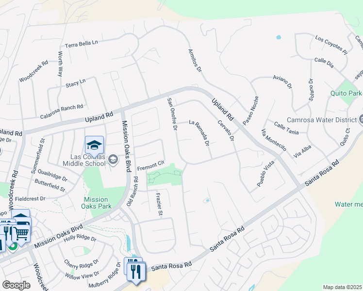 map of restaurants, bars, coffee shops, grocery stores, and more near 6400 San Ardo Court in Camarillo