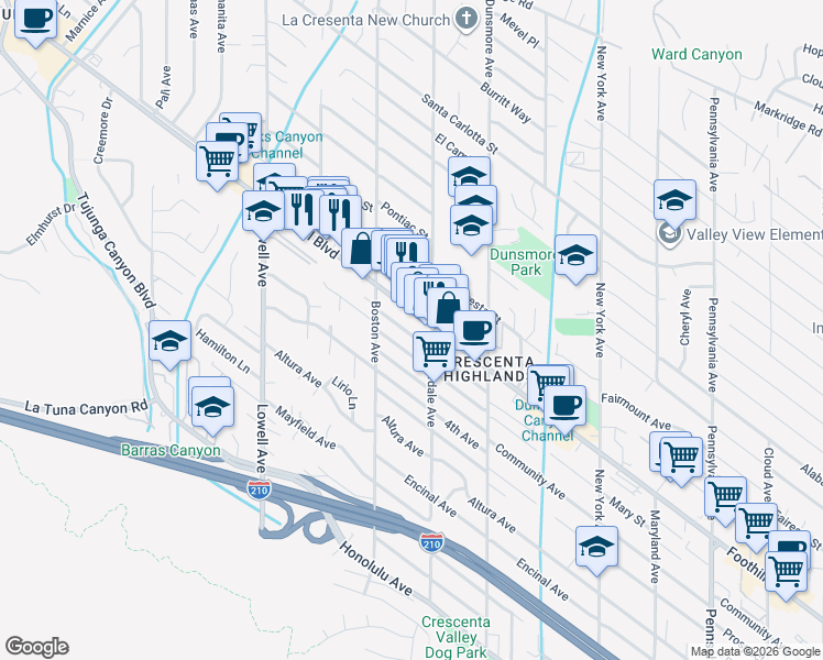 map of restaurants, bars, coffee shops, grocery stores, and more near 3723 1st Street in Los Angeles