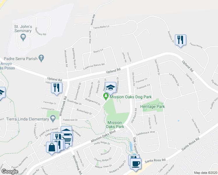 map of restaurants, bars, coffee shops, grocery stores, and more near 1813 Moonshadow Circle in Camarillo
