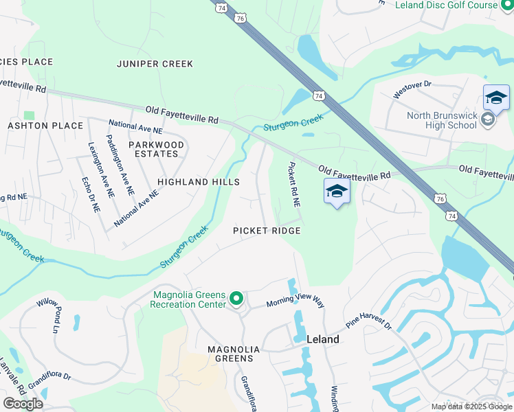 map of restaurants, bars, coffee shops, grocery stores, and more near 9203 Center Court Northeast in Leland