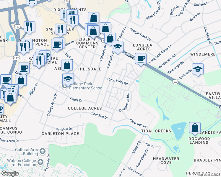 map of restaurants, bars, coffee shops, grocery stores, and more near 904 Midnight Channel Road in Wilmington