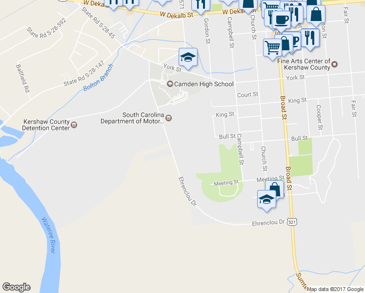 map of restaurants, bars, coffee shops, grocery stores, and more near 1100 Ehrenclou Drive in Camden
