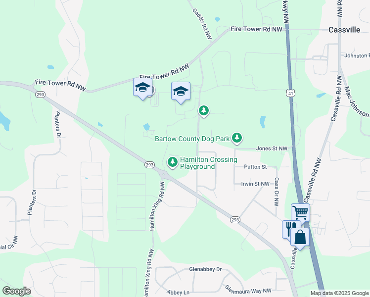map of restaurants, bars, coffee shops, grocery stores, and more near 44 Hamilton Crossing Road Northwest in Cartersville