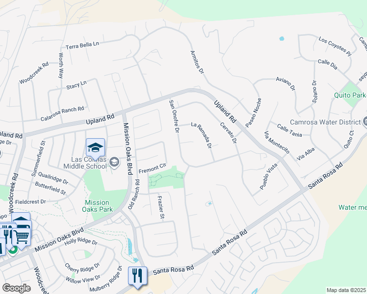 map of restaurants, bars, coffee shops, grocery stores, and more near 6400 San Ardo Court in Camarillo