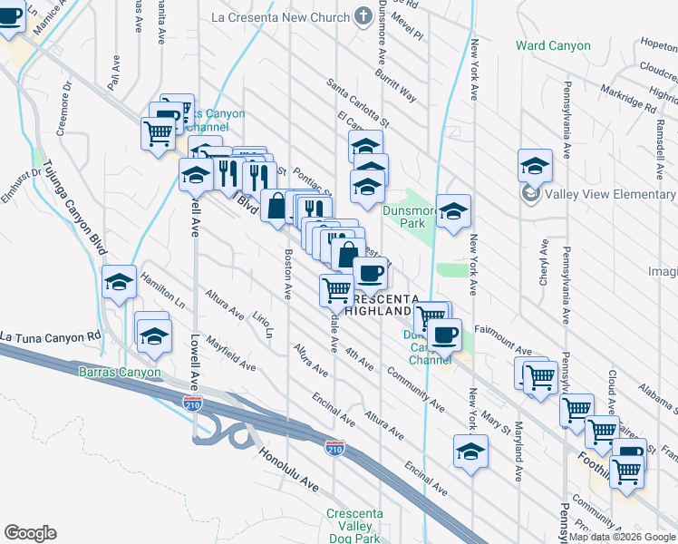 map of restaurants, bars, coffee shops, grocery stores, and more near 3713 1st Avenue in Glendale