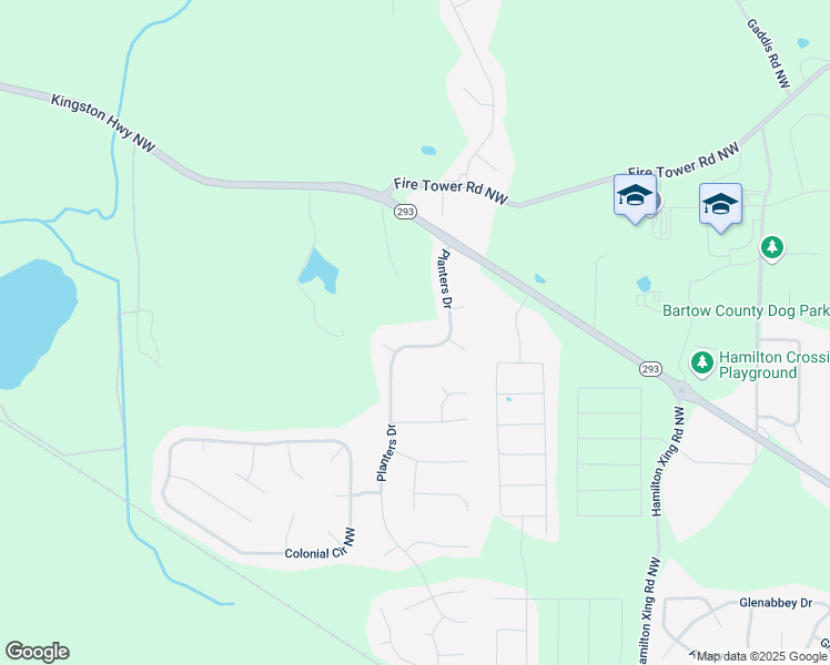 map of restaurants, bars, coffee shops, grocery stores, and more near 40 Planters Drive in Cartersville