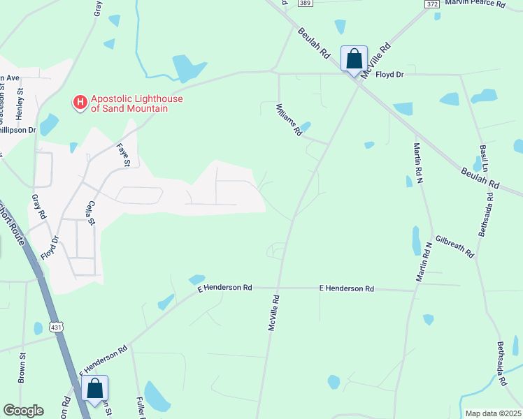 map of restaurants, bars, coffee shops, grocery stores, and more near 119 Jessie Road in Boaz