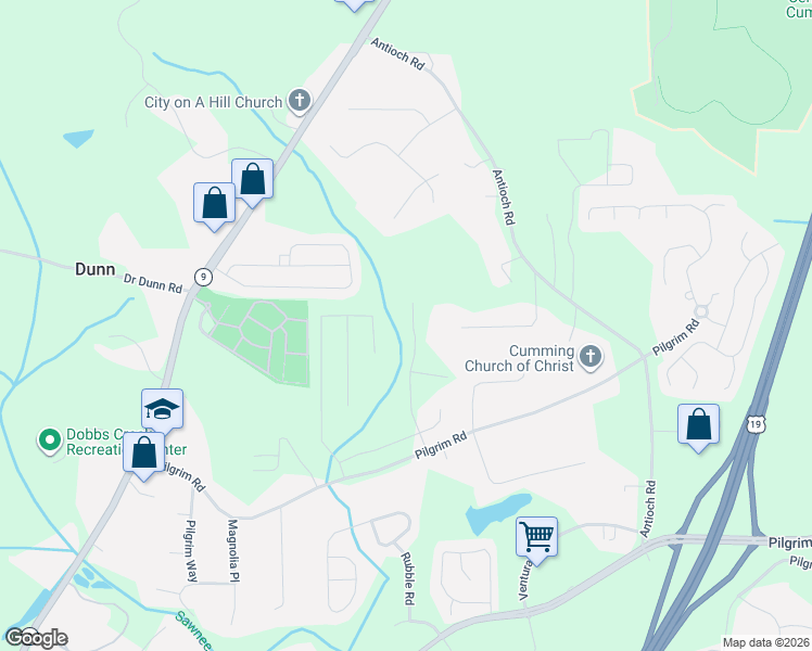 map of restaurants, bars, coffee shops, grocery stores, and more near 2425 Holly Branch Drive in Cumming
