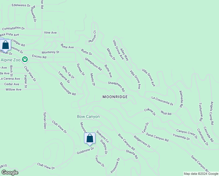 map of restaurants, bars, coffee shops, grocery stores, and more near 885 Menlo Drive in Big Bear Lake
