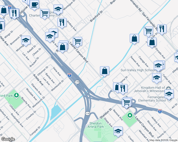 map of restaurants, bars, coffee shops, grocery stores, and more near 9160 Morehart Avenue in Los Angeles