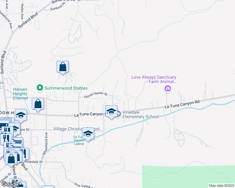 map of restaurants, bars, coffee shops, grocery stores, and more near 10135 Horse Haven Street in Los Angeles