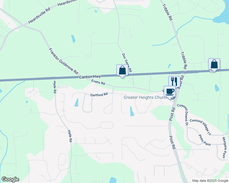 map of restaurants, bars, coffee shops, grocery stores, and more near 4205 Idlewood Drive in Cumming