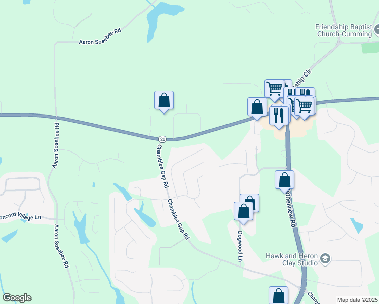 map of restaurants, bars, coffee shops, grocery stores, and more near 3695 Townley Lane in Cumming