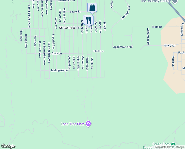 map of restaurants, bars, coffee shops, grocery stores, and more near 875 Maple Lane in Big Bear