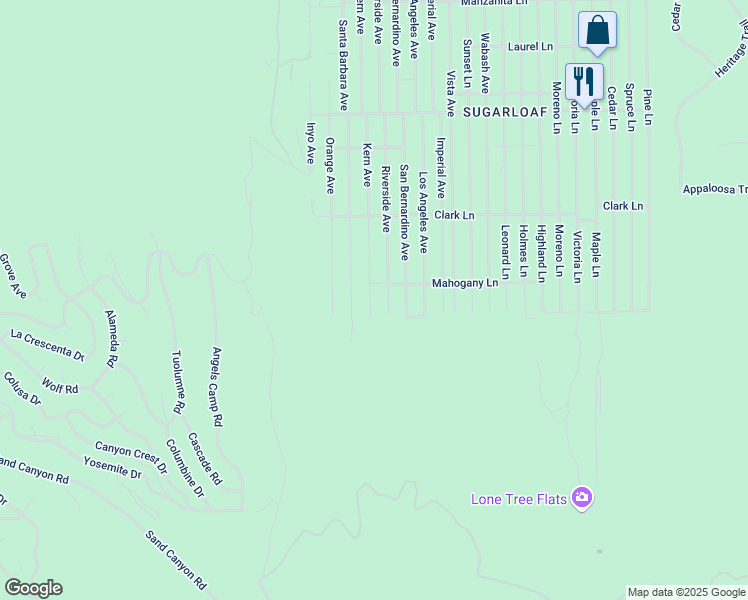 map of restaurants, bars, coffee shops, grocery stores, and more near Kern Avenue in Big Bear