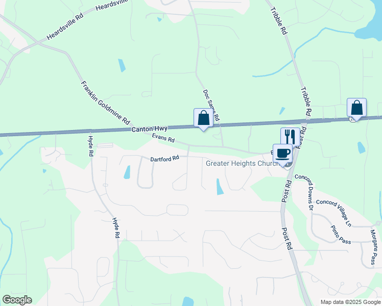 map of restaurants, bars, coffee shops, grocery stores, and more near 4205 Idlewood Drive in Cumming