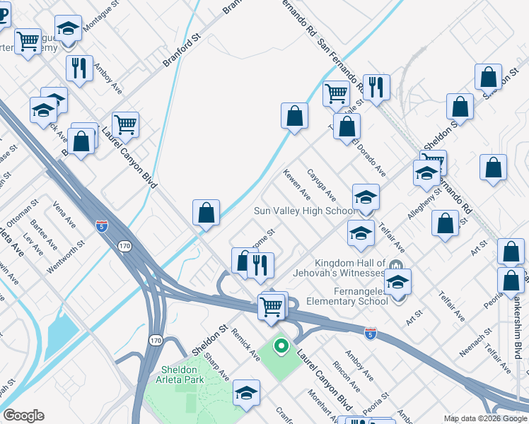 map of restaurants, bars, coffee shops, grocery stores, and more near 9205 Haddon Avenue in Los Angeles