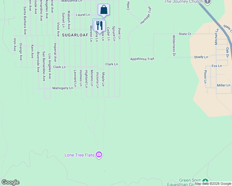 map of restaurants, bars, coffee shops, grocery stores, and more near 879 Spruce Lane in Big Bear