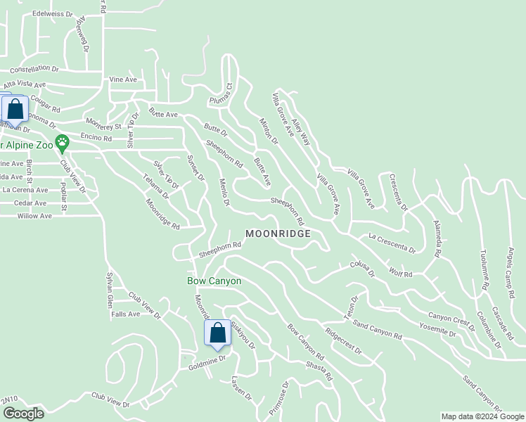 map of restaurants, bars, coffee shops, grocery stores, and more near 885 Menlo Drive in Big Bear Lake