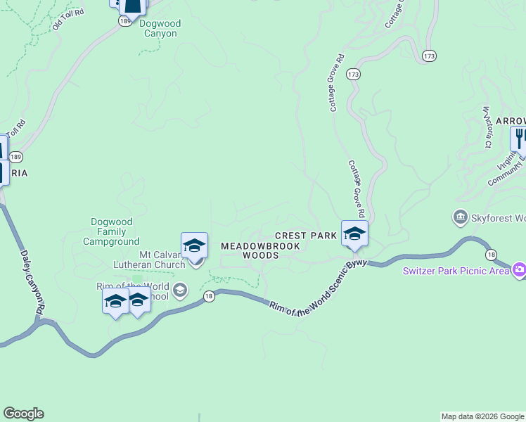 map of restaurants, bars, coffee shops, grocery stores, and more near 944 Mecham Drive in Lake Arrowhead