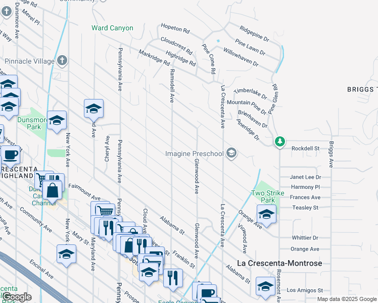 map of restaurants, bars, coffee shops, grocery stores, and more near 2916 Henrietta Avenue in La Crescenta-Montrose